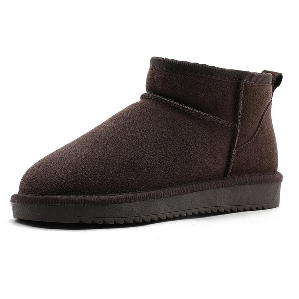 Ankle Snow Boots for Women Genuine Suede Leather with Fur Lining Anti-Slip Sole Water Resistant Warm Cozy Winter