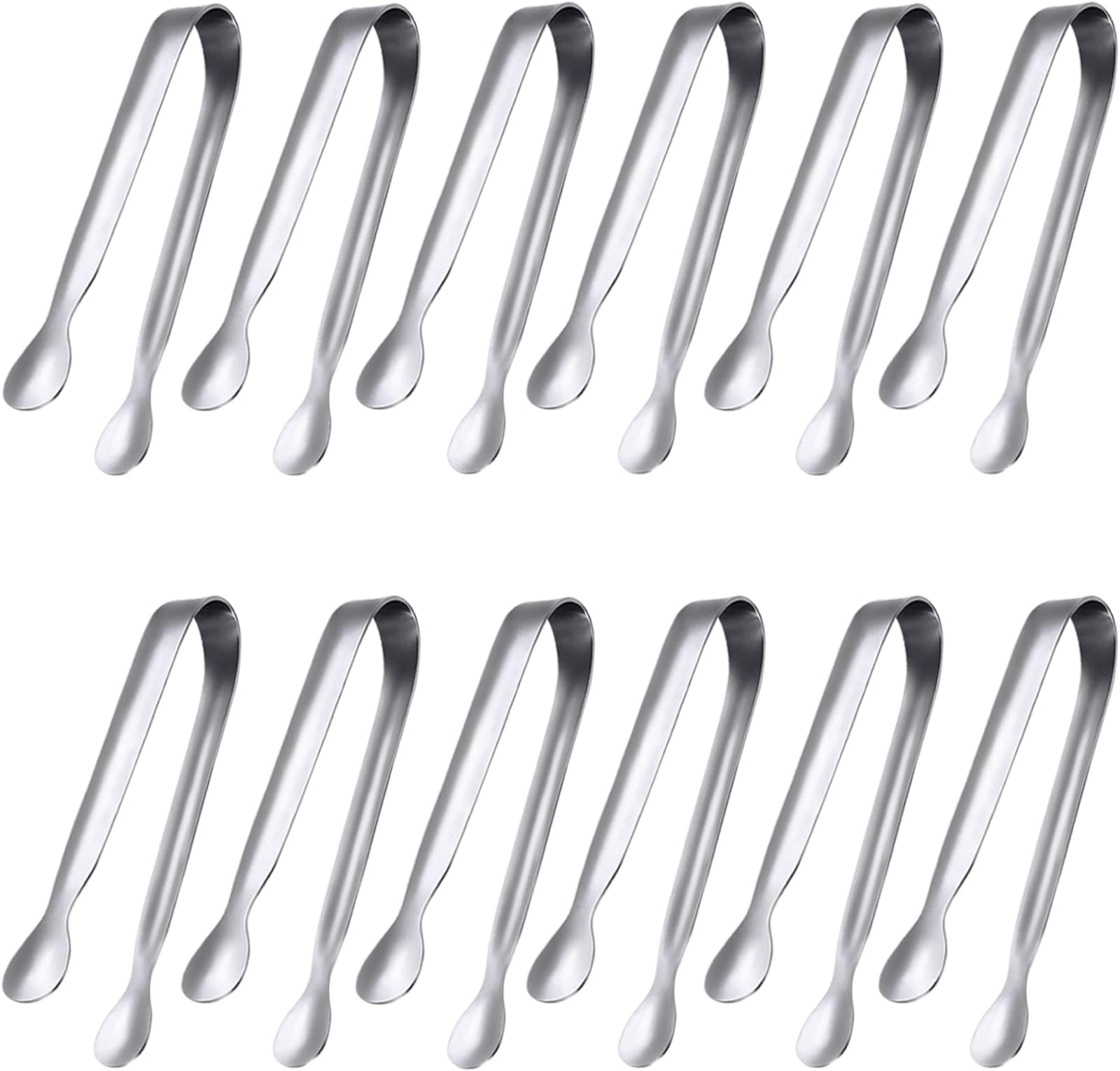 JCREN 12 Pack Serving Tongs, Small Serving Utensils for Catering, Food-Grade 304 Stainless Steel Serving Tongs Appetizer Tongs for Tea Party Coffee Bar Taco Bar, 4" Mini Kitchen Tongs - Silver