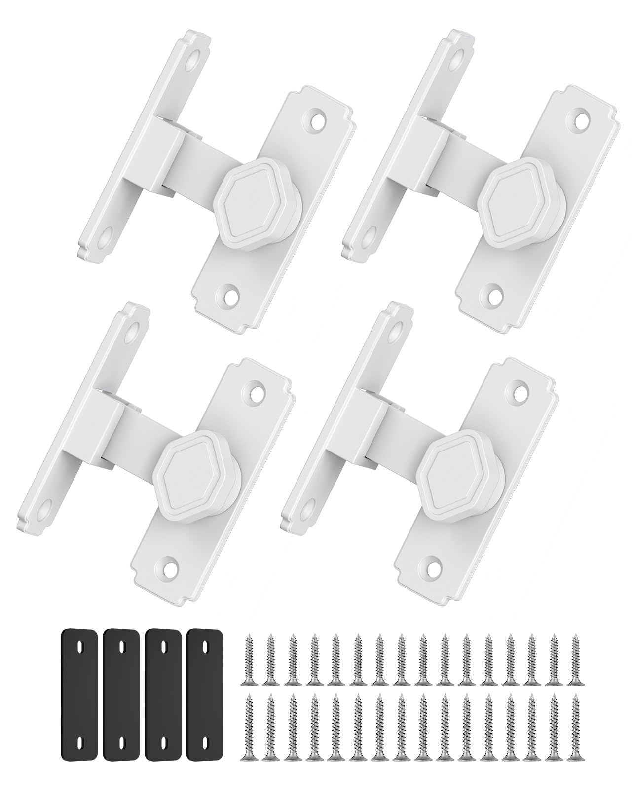 90 Degree Barn Door Lock, Small Right Angle Latches, Rust-Proof Sliding Door Latch Lock for Garden, Bathroom, Cabinet, Barn, Pet Cage, Window, Shed (White-4PCS)
