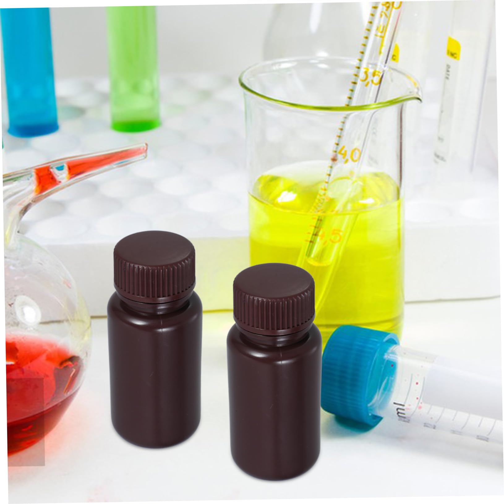 Unomor 6pcs Laboratory Reagent with Stoppers Reusable Storage Bottle Empty Bottle Industrial Sealing Wish Round Scientific Container Lab Reagent Bottle Plastic Dark Brown
