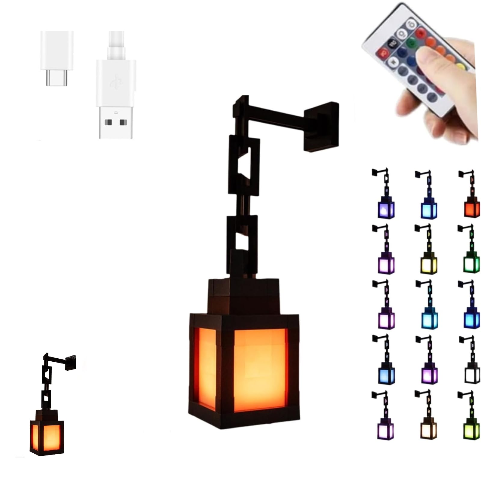 1Pcs Mood Lighting Lamp Pixel Night Lamp Pixelated Lantern Night Light 16-Color Led Night Light with Remote Touch