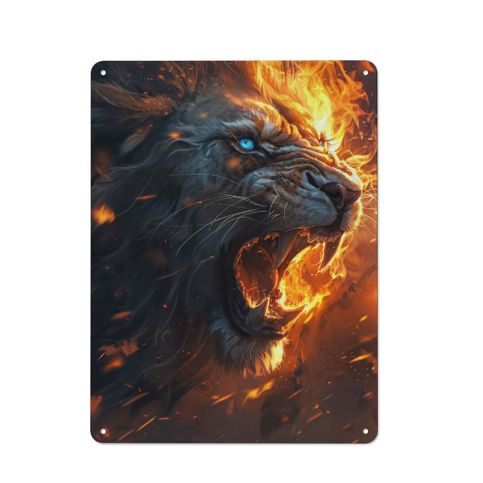 Junmoney Fierce Lion Of Fire Tin Wall Plaque 40X30cm With For Hobby Room Or Studio, For Metal Sign Collectors, For Kitchen And Home Bar Decor