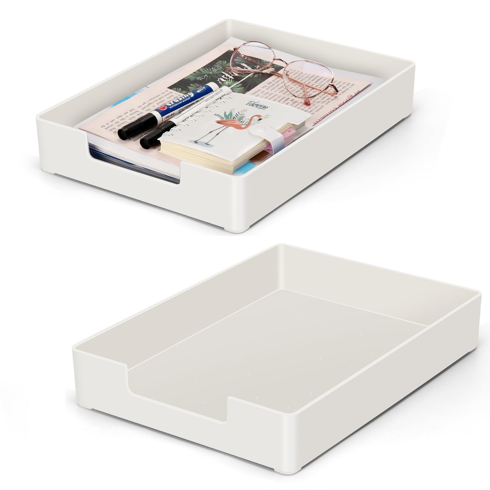 Bandeja organizadora de cartas, paquete de 2 bandejas de papel, organizador de cajones de escritorio apilable para suministros de oficina, revistas, carpetas, archivos, cuadernos, papelería, bandeja