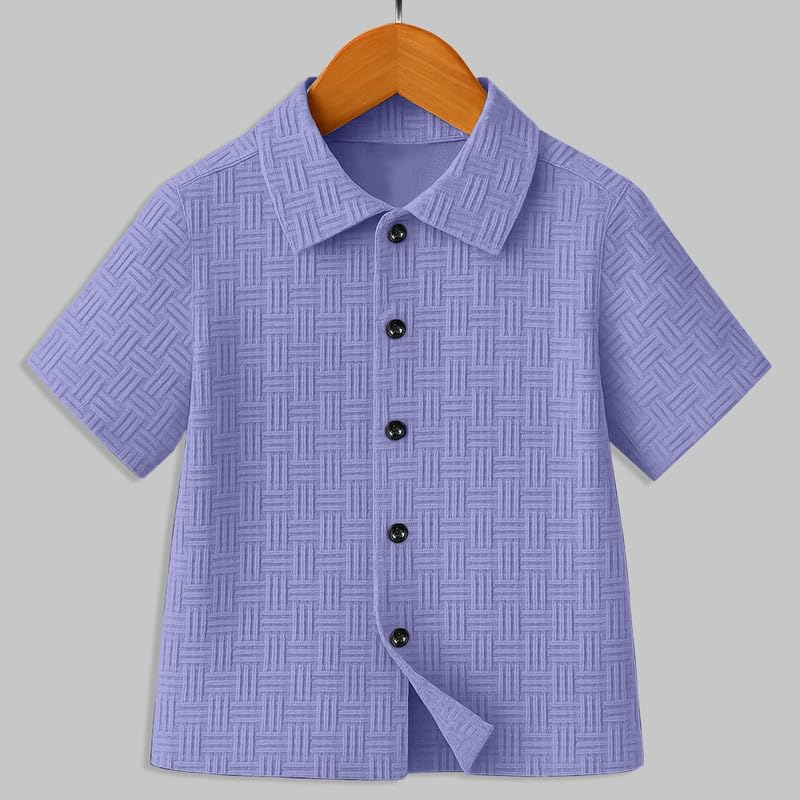 Image of Boys' Casual Cotton Blend Solid Collared Button Down Neck Half Sleeves Regular Fit Shirt