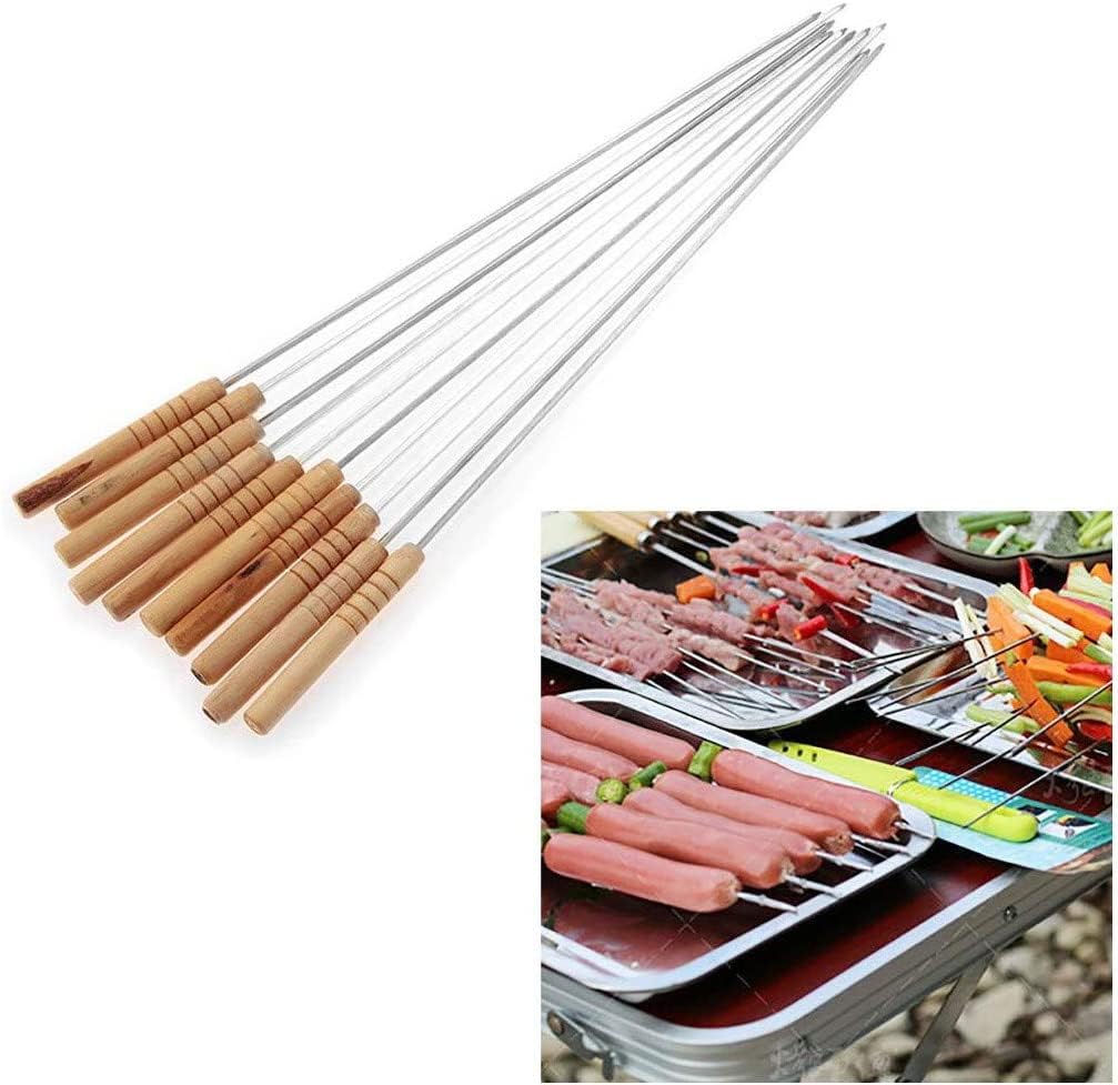 GO2CAMPS Premium BBQ Skewers Set of 6 with Heat-Resistant Wooden Handles - 14-Inch Stainless Steel Skewers Kebab, Tikka, Meat Grilling Sticks for Shish Kebab, Camping & Grilling and Picnic Events