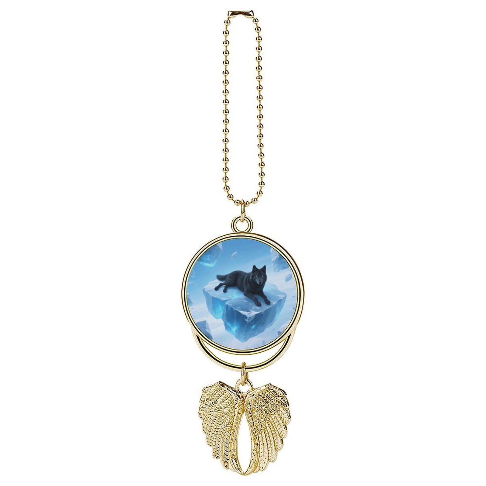 Wolf Novelty Car Charm, Alloy Rear View Mirror Pendant, Bling Funny Car Hanging Ornament Gift for Women Men, Car Pendant Lucky Auto Interior Decoration Accessories Golden-Style