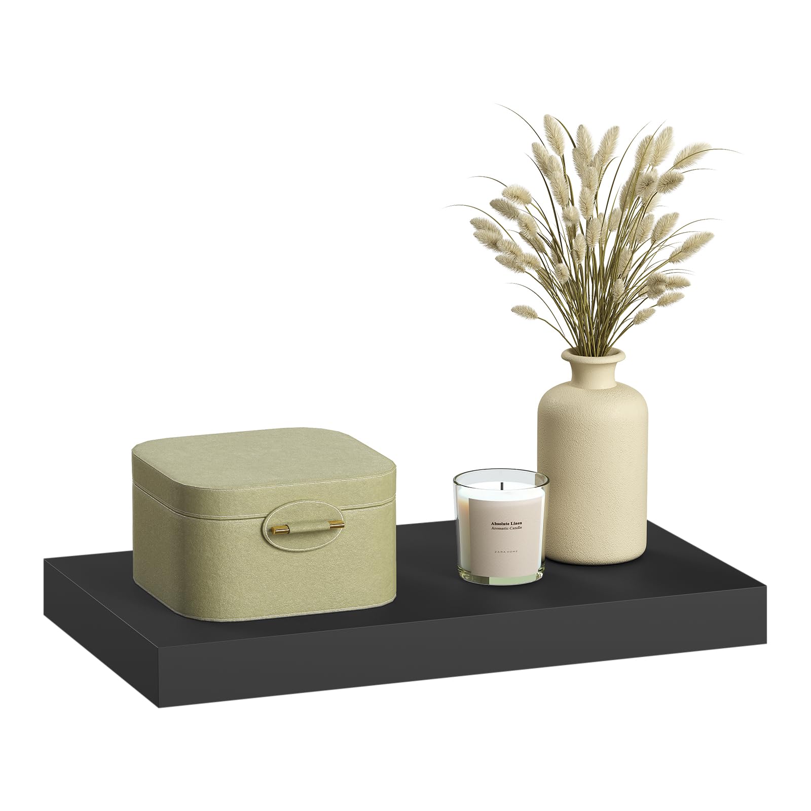 eSituro Black Floating Shelf for Living Room Decor, Kitchen Shelf Wall Mounted with Storage, Easy to Install, 50cm Small
