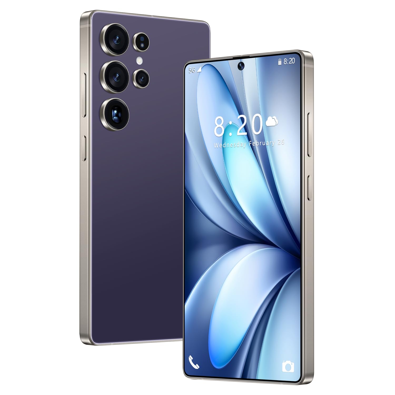 Smartphone S26 Ultra, 16 GB 1 TB, Batteria Da 8000 MAh, Android 14, Fotocamera Impermeabile Da 72 MP 108 MP, Telefono Cellulare Da Esterno Sbloccato Da 7,3 Pollici, Slot Per 3 Schede 5G NFC,Purple