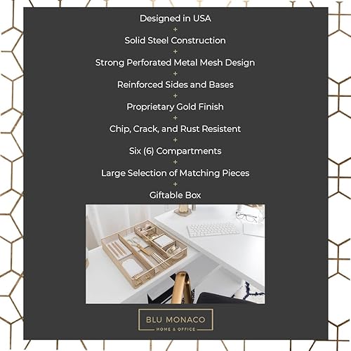 Miniatura 3 de BLU MONACO Bandeja organizadora de cajones de escritorio para organización de oficina, 6 compartimentos, organizador de cajones grande de malla