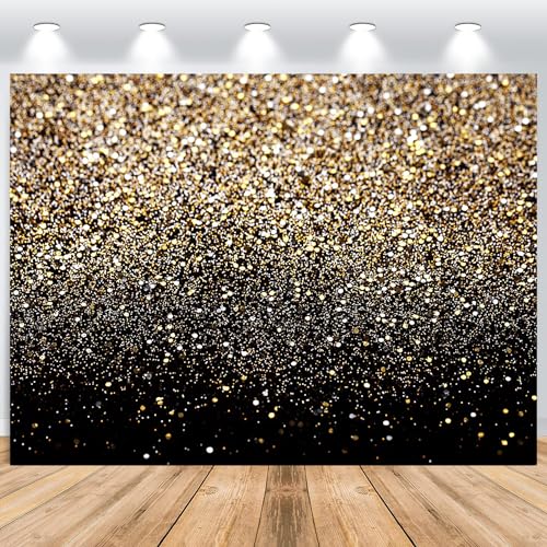 ASDCXZ Fond doré 2.5x1.8 m, Particules dorées Scintillantes, Fond Photo de rêve Noir, Fond de boîte Photo Vinyle pour Anniversaire, Mariage, Remise de...