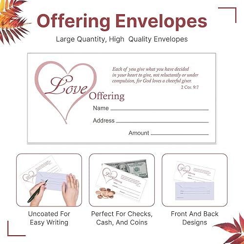 Miniatura 3 de Sobres de ofrenda de iglesia  Sobres de efectivo para diezmos y ofrendas  Love Offering 2 Cor 97  Paquete de 100 unidades