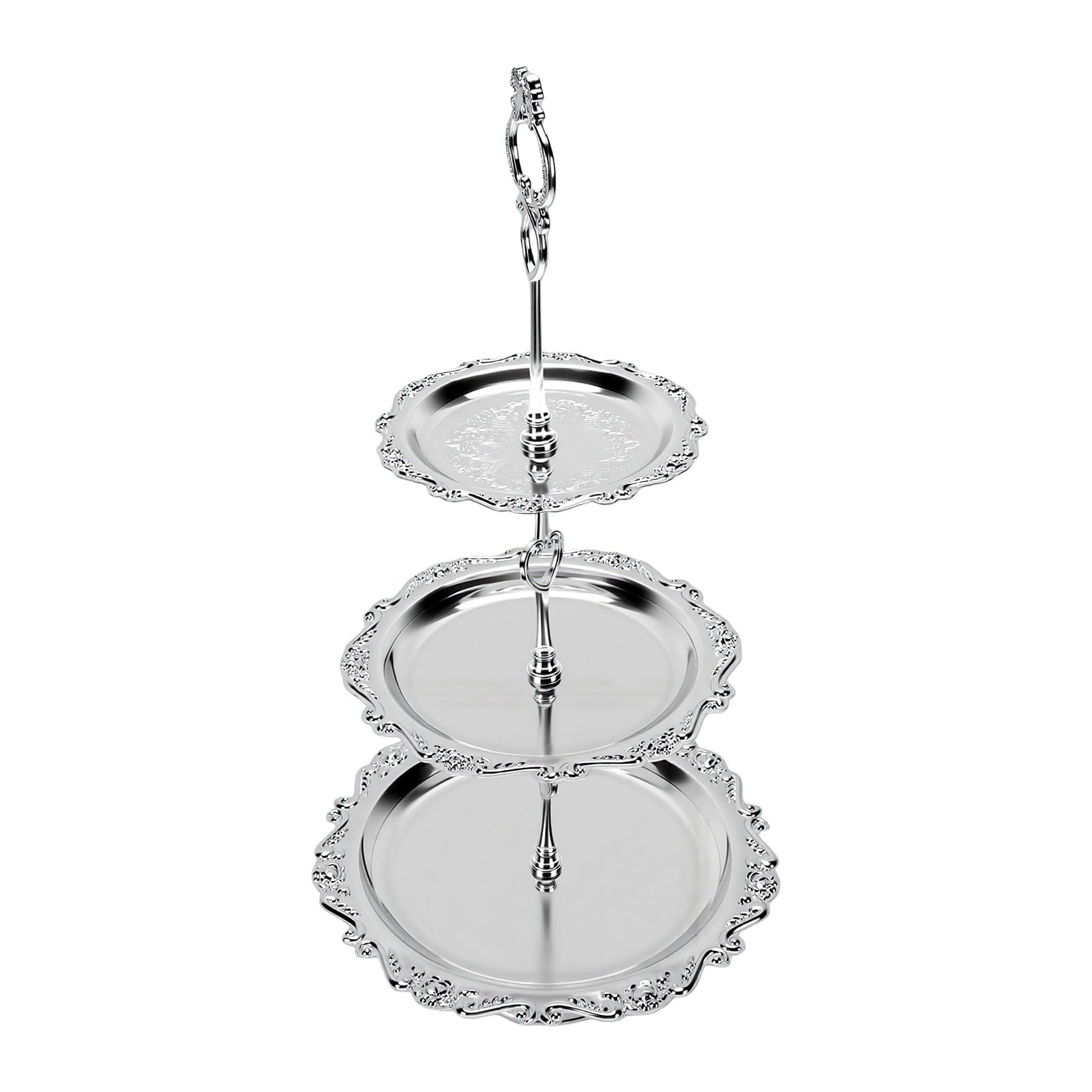 Generic Alzata Decorativa da Dessert a 3 Livelli per Antipasti e Frutta Secca, Design Floreale, Struttura in Ferro, Adatta per Cene, Eventi e Decorazioni per la Casa (SILVER)