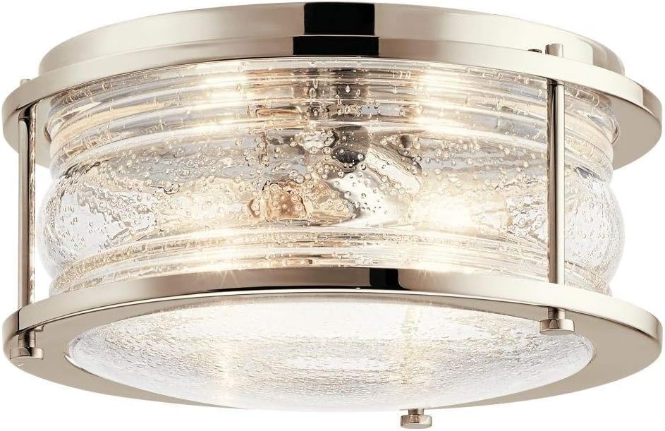 Kichler Ashland Bay Flush Mount 2Lt Ceiling Light in Polished Nickel for Kitchens, Living Rooms, Bedrooms and Hallways, (12" Dia x 6" H), 42910PN