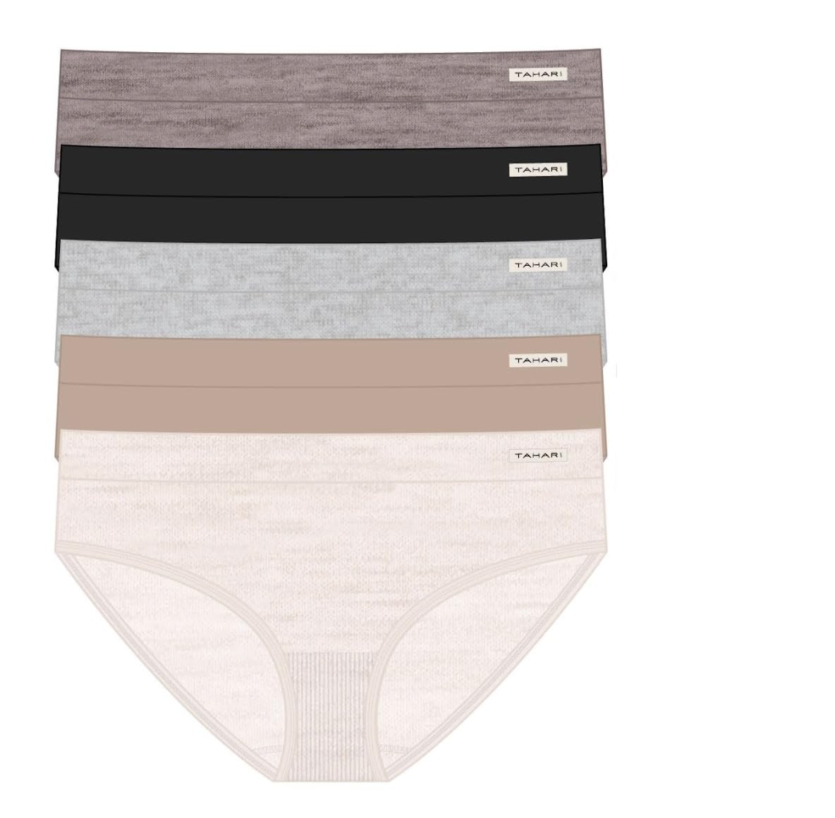 TAHARI Womens 5-Pack Seamless Bikini Underwear Invisible No Show Nylon Spandex Women Panties