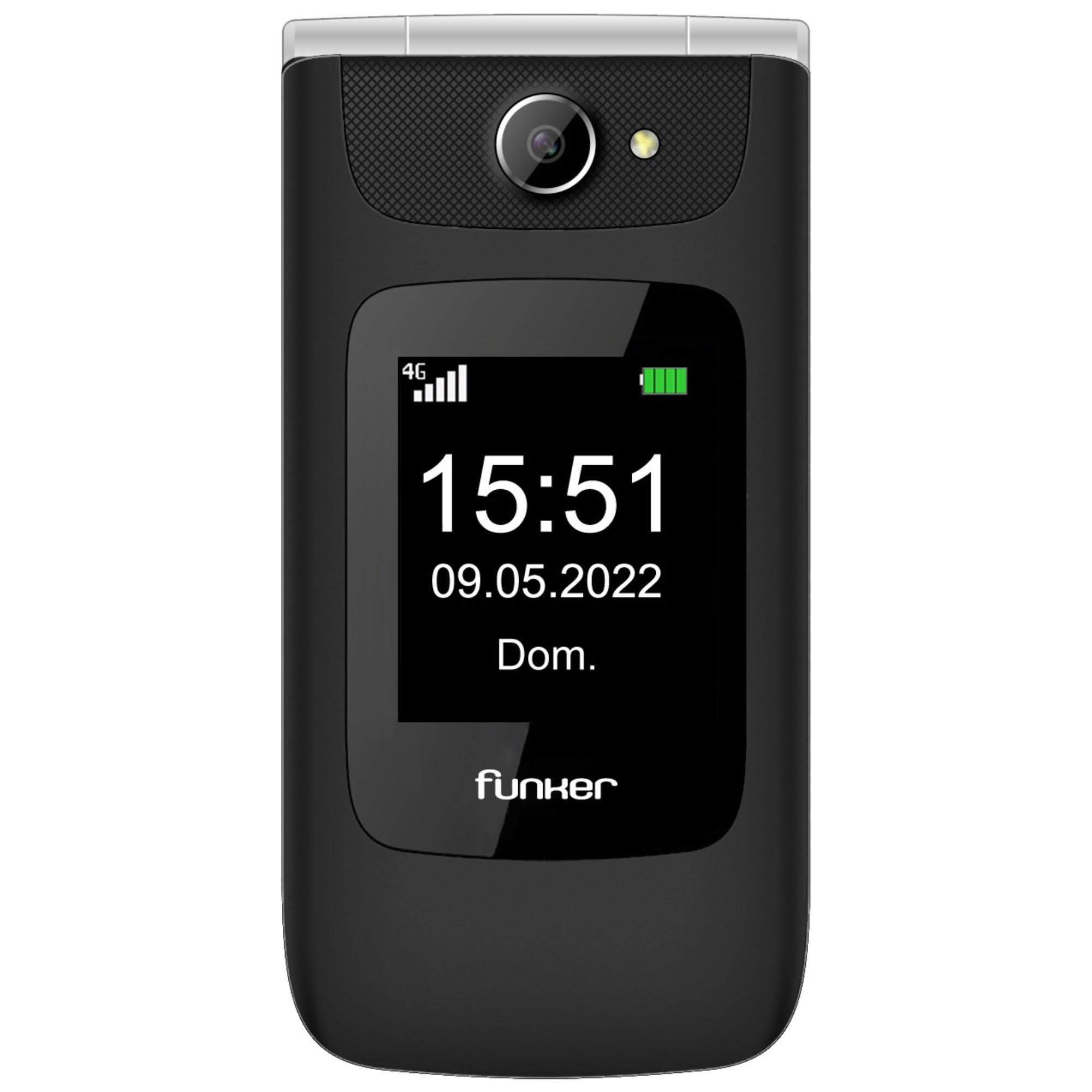 Funker C250 Comfort Power 4G - Teléfono Móvil de Tapa para Mayores, Base de Carga, Teclado de Alto Contraste, Botón SOS, Fácil de Usar, 3 Memorias Directas, Batería de 1450 mAh, Negro