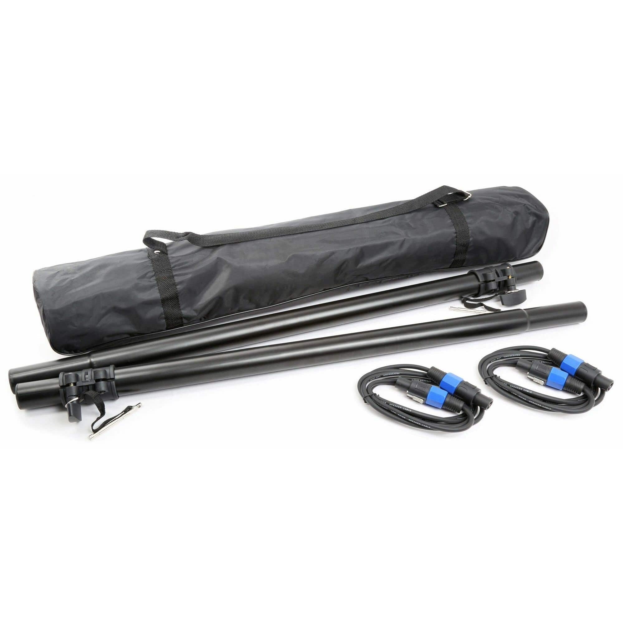 MAX-1215 - DJ Boxen Komplett Set Anfänger - 2200 Watt Peak - 2.2 DJ-Set - 2X Subwoofer, 2X Topteile, 2X Verstärker für Subs und Topteile, Tripod Stative, Kopfhörer, Mikrofon und DJ Mischpult