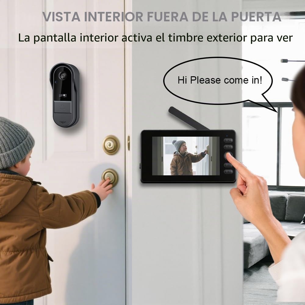 Zeerkeer 1080 Timbre inalámbrico con Cámara, Pantalla de 4,3 Pulgadas Videoportero Exterior IP65, Intercomunicador 2.4G Visión Nocturna, Timbre Inteligente Interior para Hogar