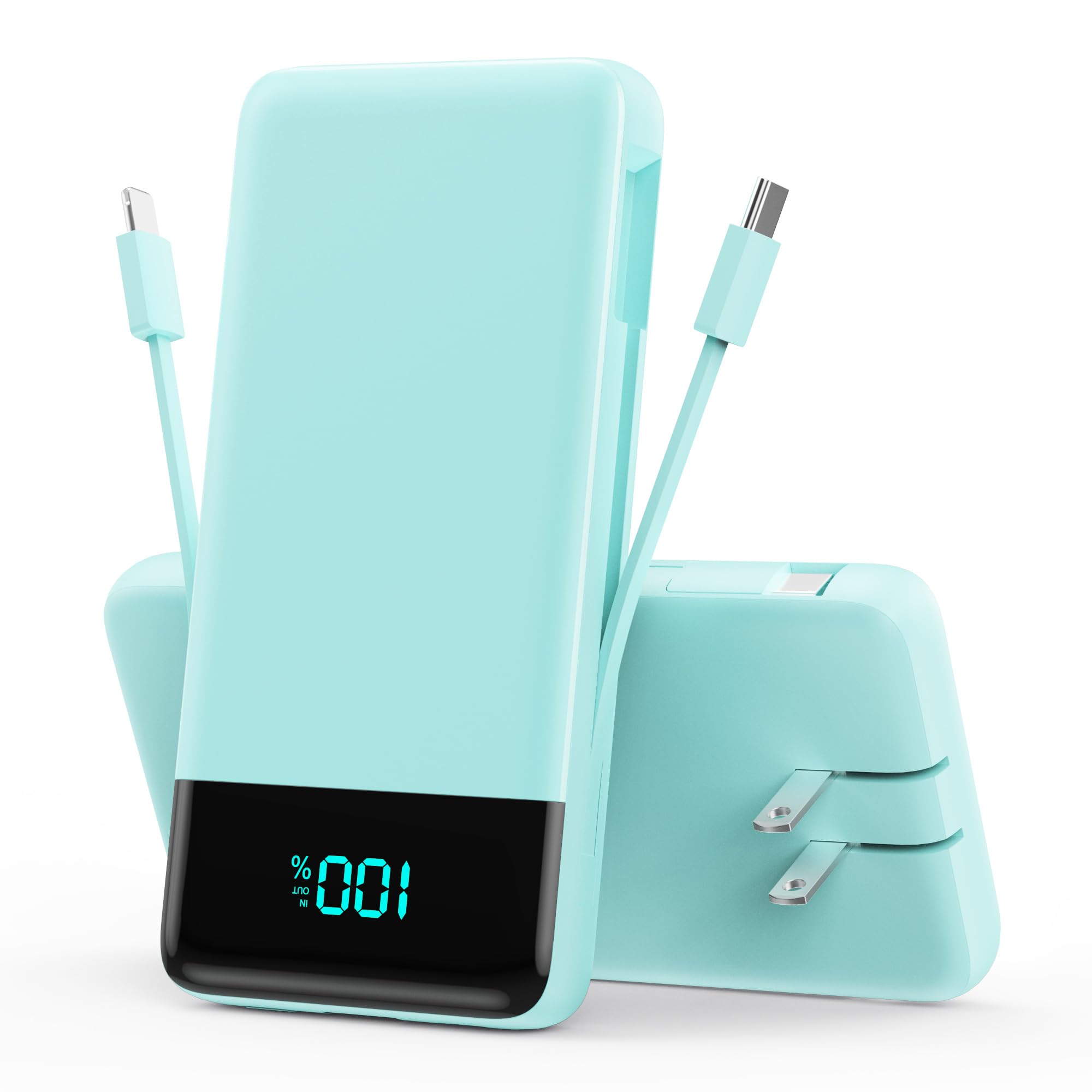 Cargador portátil para iPhone con cables integrados y enchufe de pared, batería externa USB C de carga rápida de 13800 mAh, 4 salidas, paquete de batería esencial de viaje para iPhone 17/16/15/14/13