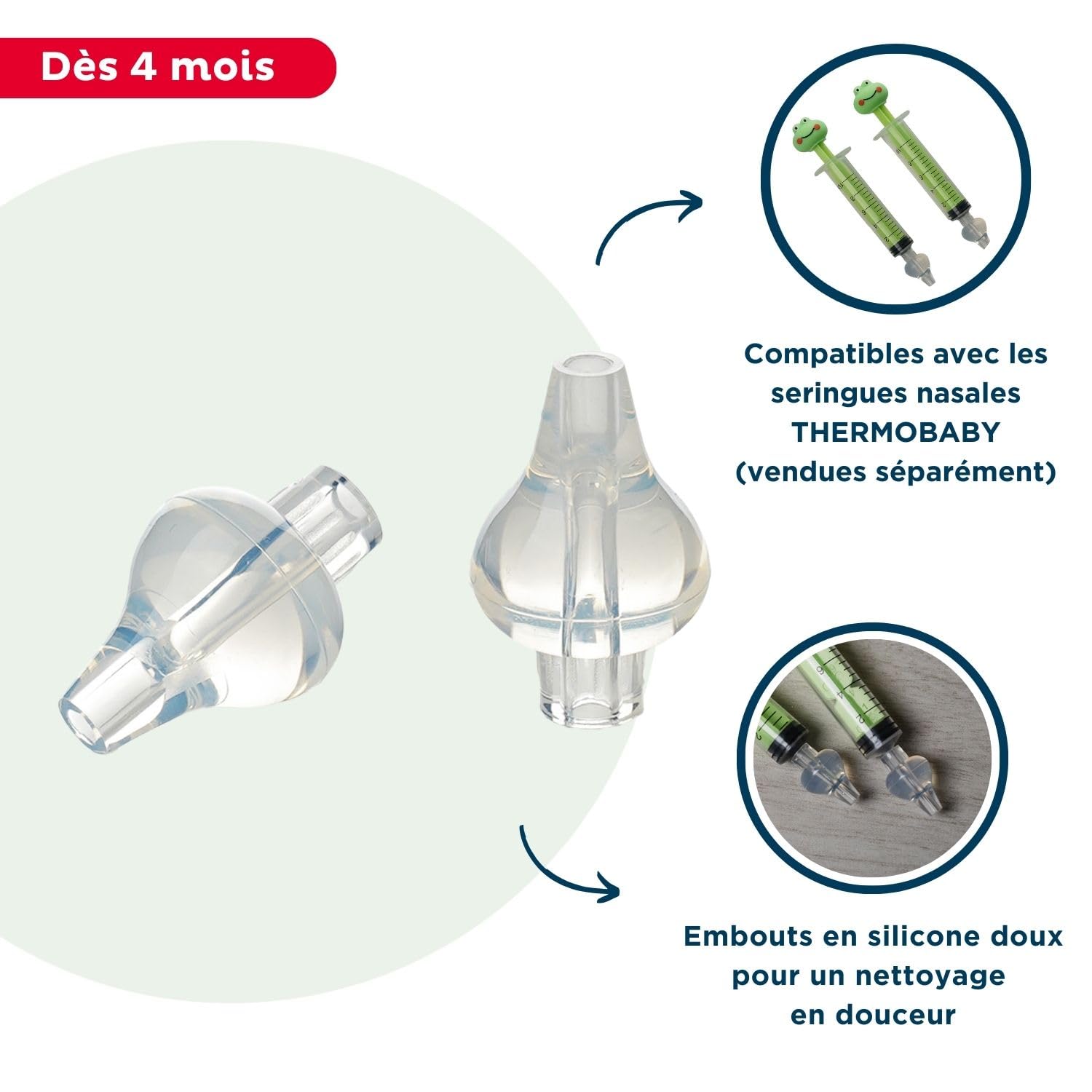 THERMOBABY – Lot De 10 Embouts Silicone Pour Seringue Nasale Bébé – Réutilisables Et Souples – Lavables Facilement – Compatibles Avec Les Seringues 10 ml THERMOBABY – Dès 4 Mois – Silicone Doux