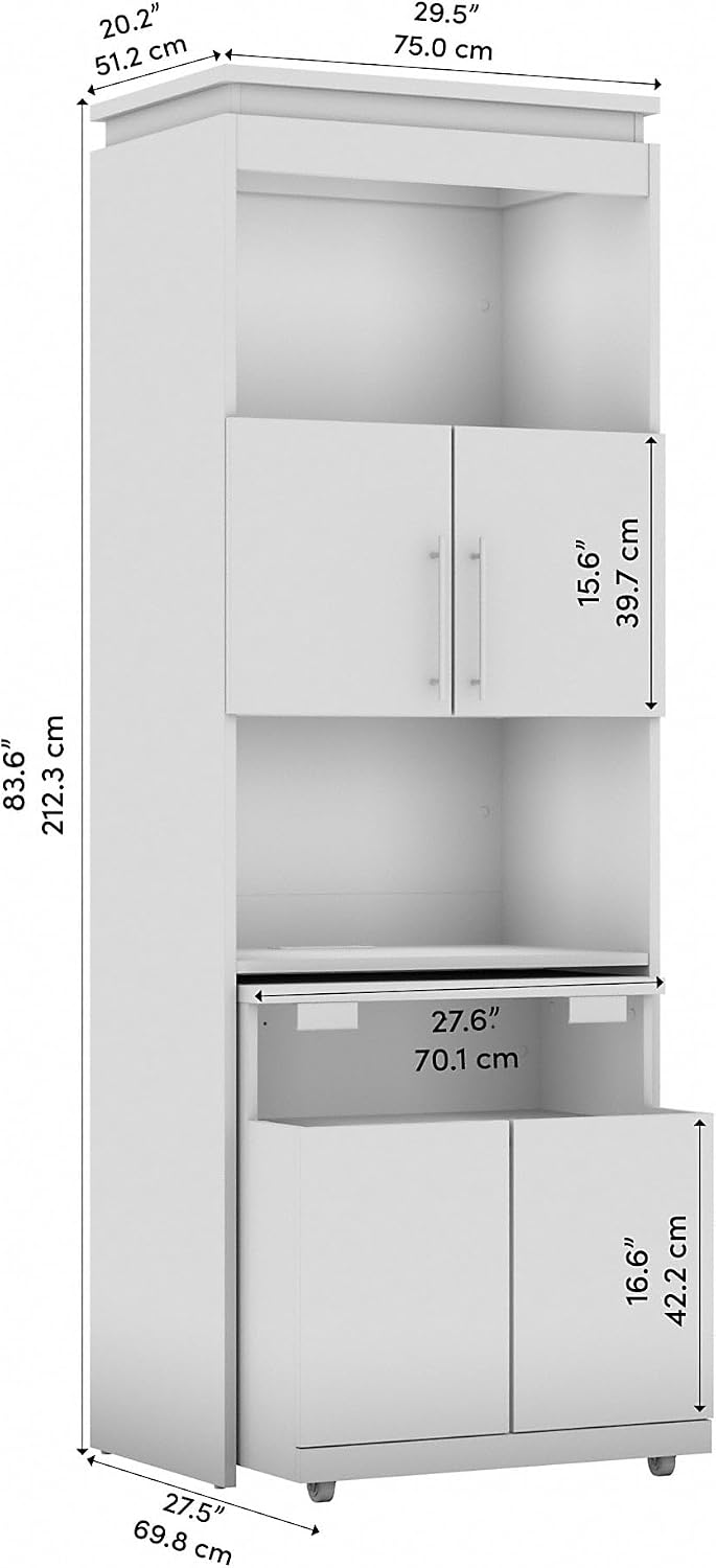 Bestar Orion Tall Storage Cabinet with Doors and Fold-Out Desk, Bedroom Organization, 30W, Bark Grey and Graphite