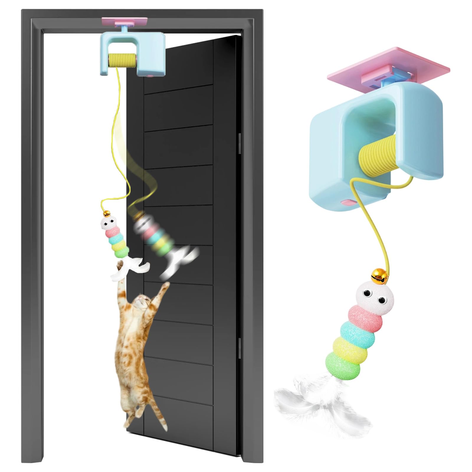 Door Hanging Cat Toy for Indoor Cats Adult Kitten, Cat Interactive Toys for Cats Kitten USB Rechargeable Automatic Retractable Cat Enrichment Toys for Door Wall Ceiling, Self Play String Mouse Toy