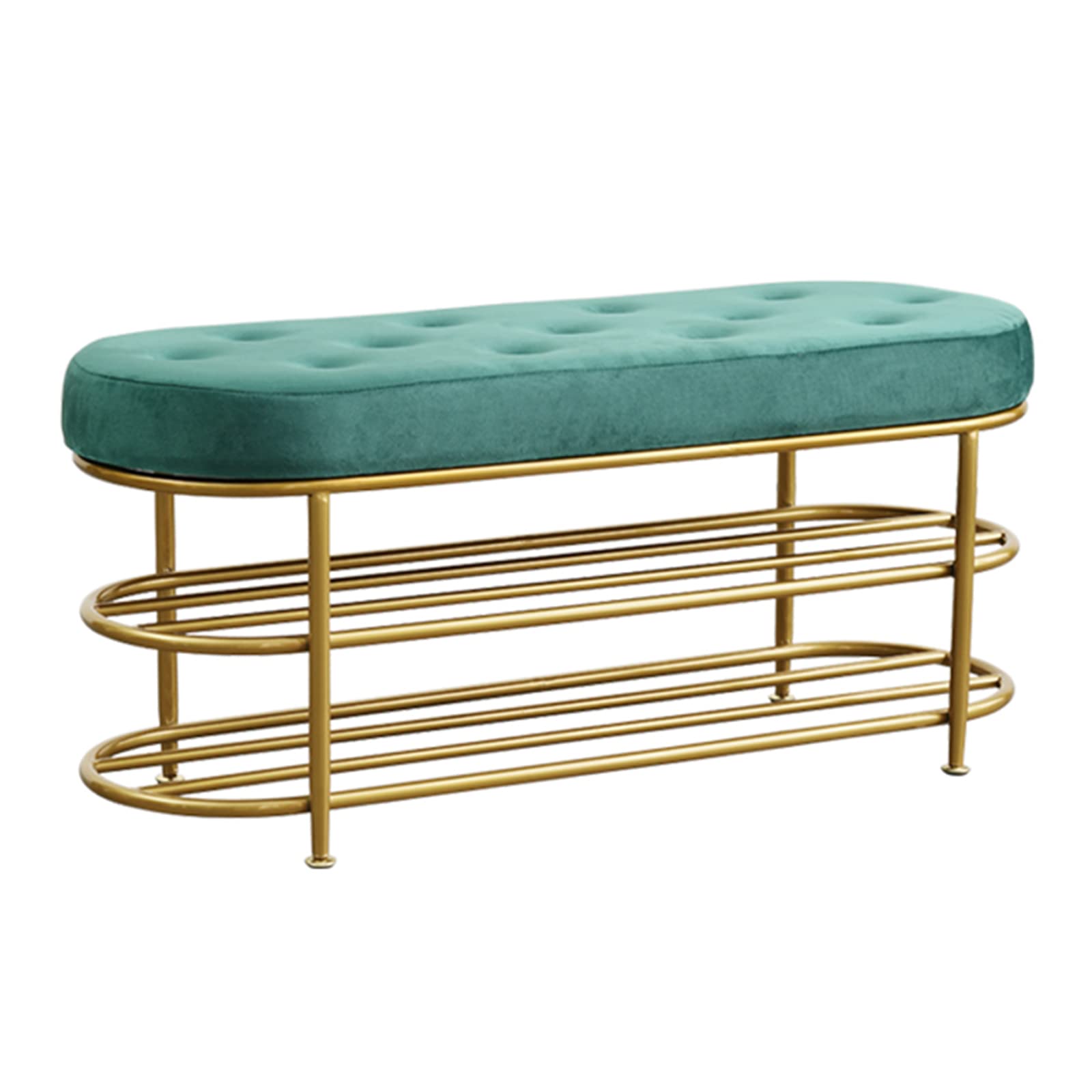 LWJSOCP Luxurious Green Velvet Shoe Storage Bench SpaceSaving Tufted Stool for Living Room & Home Office Stylish Shoe Shelf 39x14x18inch (100x35x45cm)