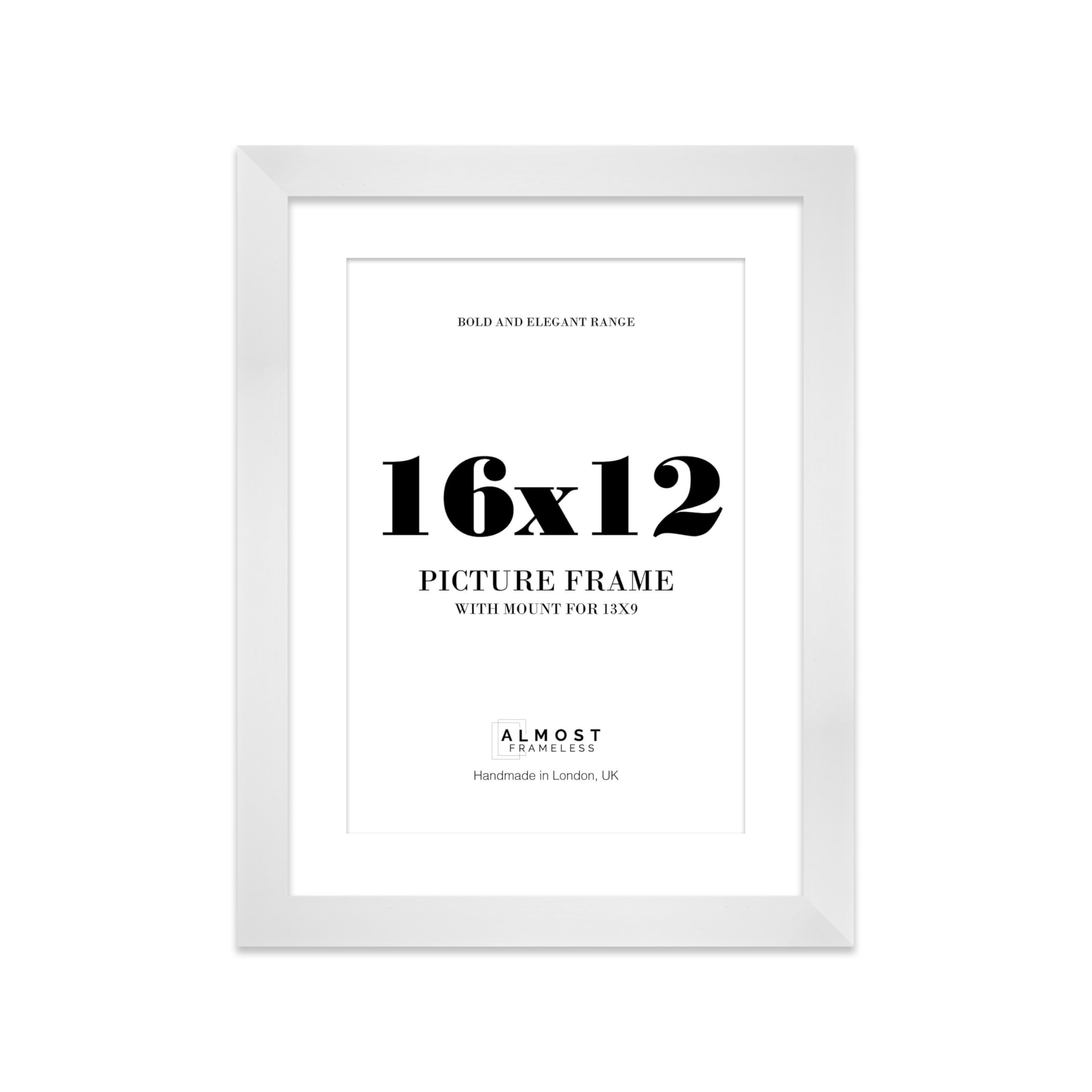 16x12 White Frame With Mount for 13x9 Pictures 28mm Edge Portrait and Landscape Display with Wall Hooks, 1 Pack