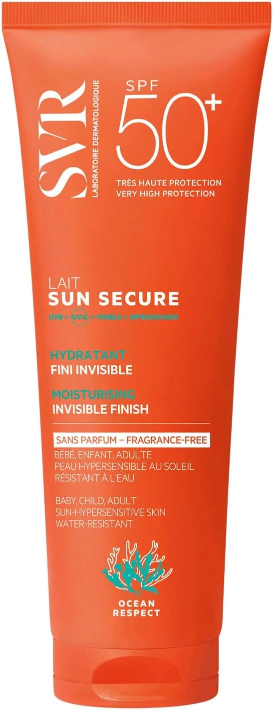 SVR – Melk SPF50+ Sun Secure – Hydraterende zonwering – Onzichtbare afwerking – Gepatenteerde filtercombinatie – Waterbestendig – Voor baby’s, kinderen, volwassenen