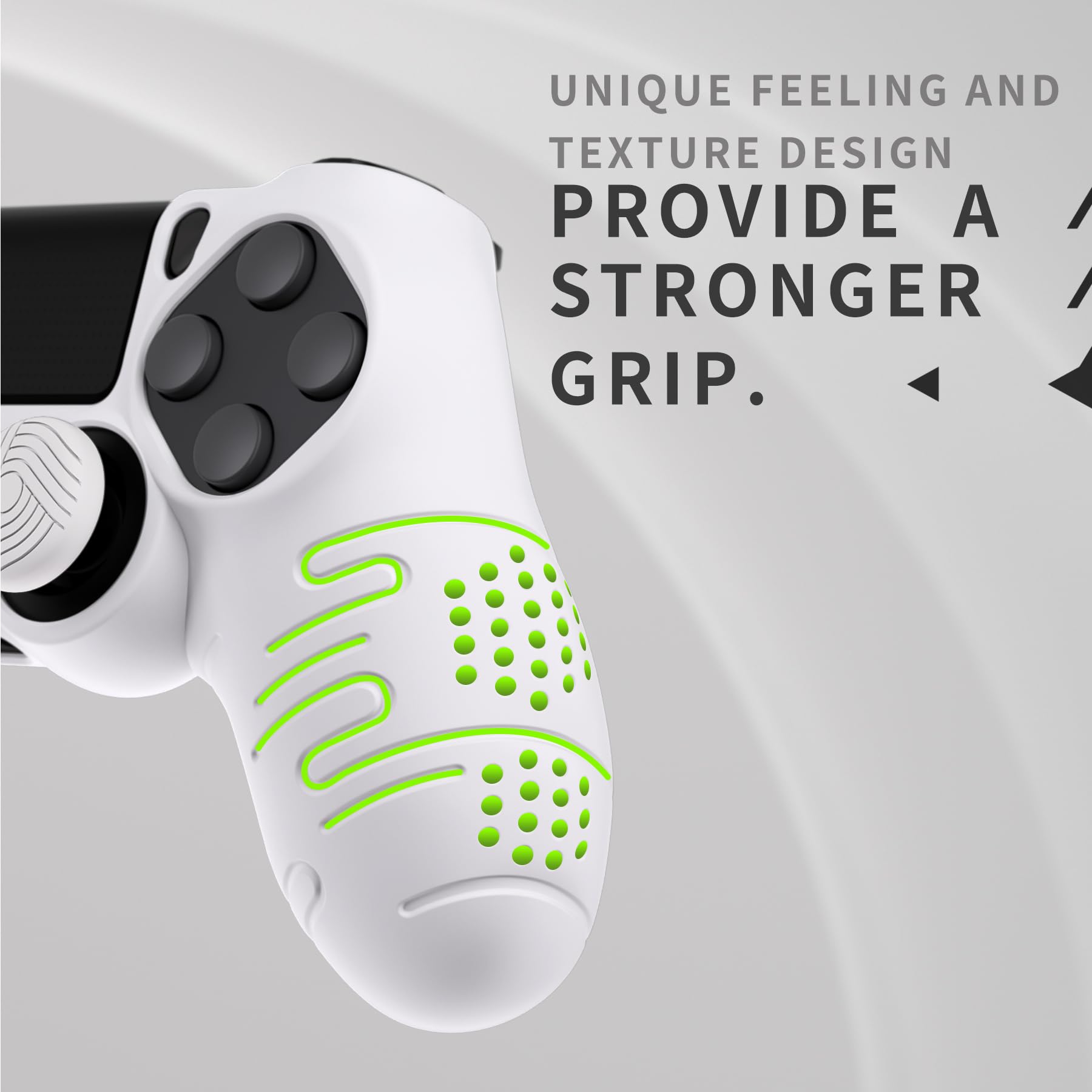 PlayVital Cover per ps4 Controller,Custodia Skin Protettiva Silicone Antiscivolo per ps4 Slim Pro Joystick con Gommini Copri Levette Analogiche(Linea&Punto Edizione)-Bianco