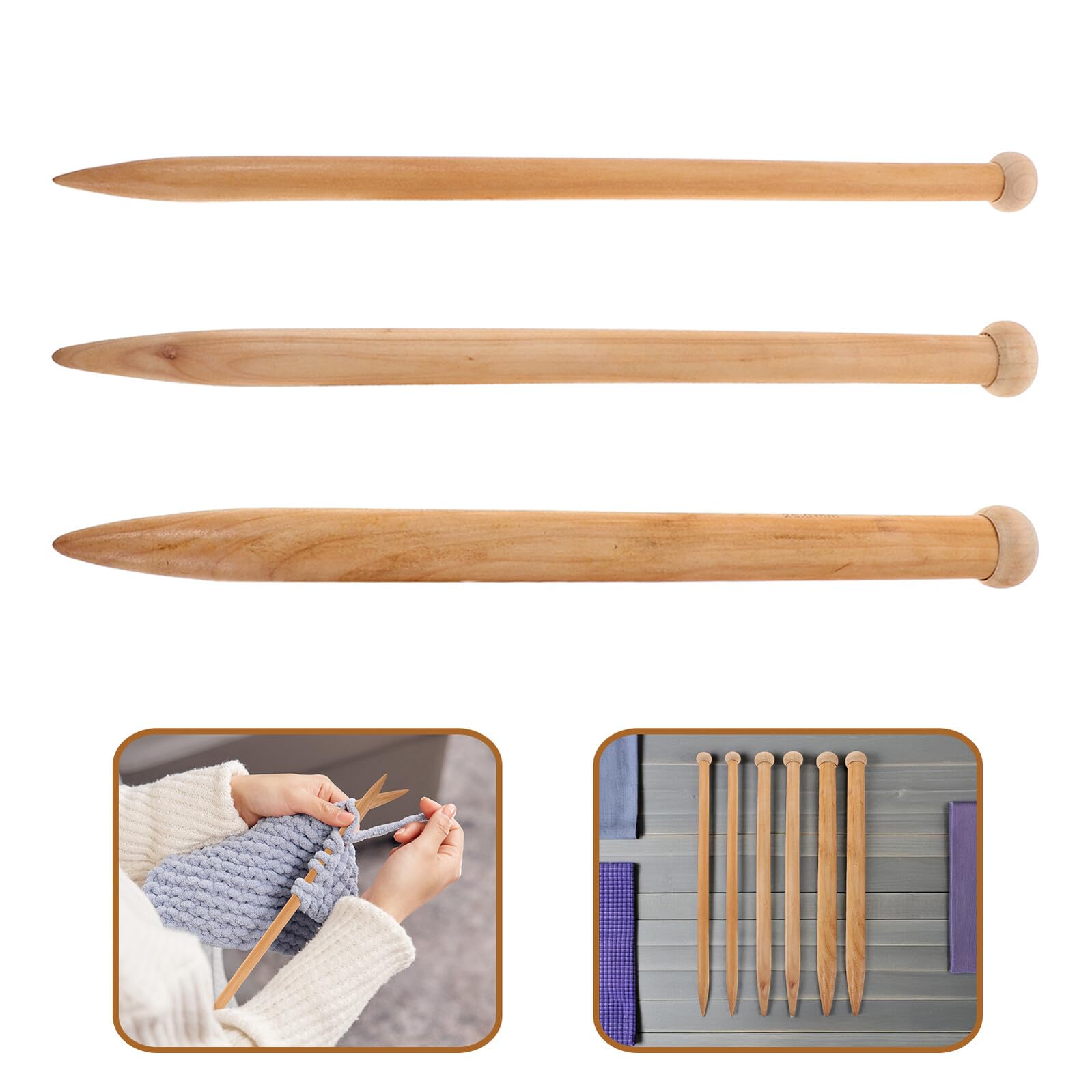 Aguja de Tejer de Madera Beige 6piezas para Hilo Grueso y Mantas