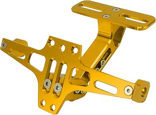 Motorcycle License Plate, CNC Adjustable Aluminum Alloy Motorcycle License Plate Holder for Motorcycle ATV (Gold)