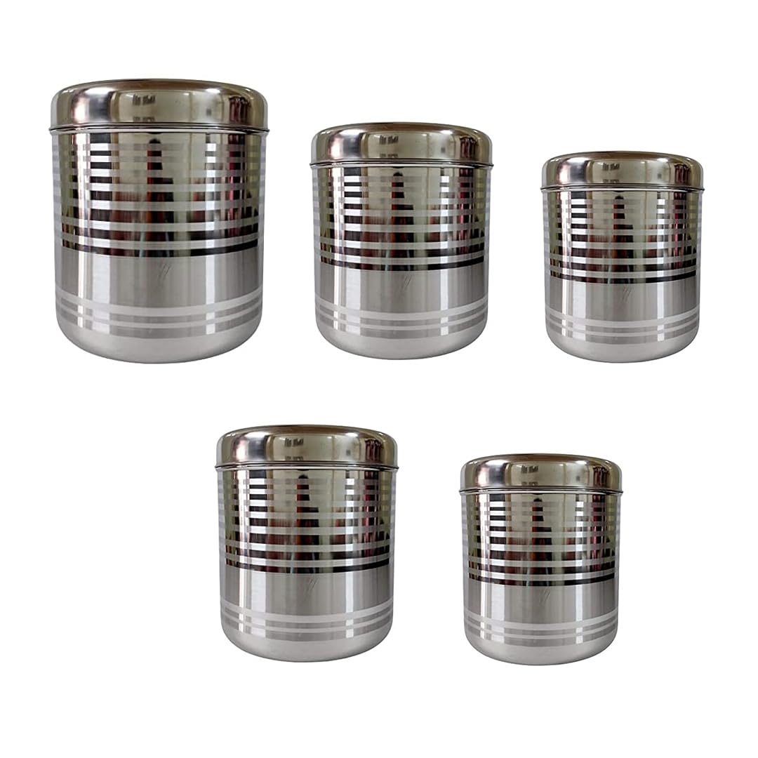 Kuber Industries Set of 5 | Stainless Steel Kitchen Containers Set | Durable & Stackable | Wobble Free Easy to Clean & Multipurpose | Kitchen Storage Container | Assorted