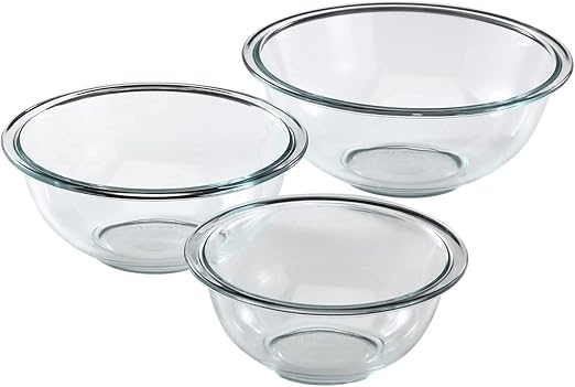 Pyrex Essentials (3-Piece) Glass Mixing Bowls Set For Prepping, Baking and Cooking, Preheated Oven, Dishwasher, Freezer, and Microwave Safe