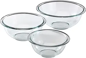 Pyrex Essentials (3-Piece) Glass Mixing Bowls Set For Prepping, Baking and Cooking, Preheated Oven, Dishwasher, Freezer, and Microwave Safe
