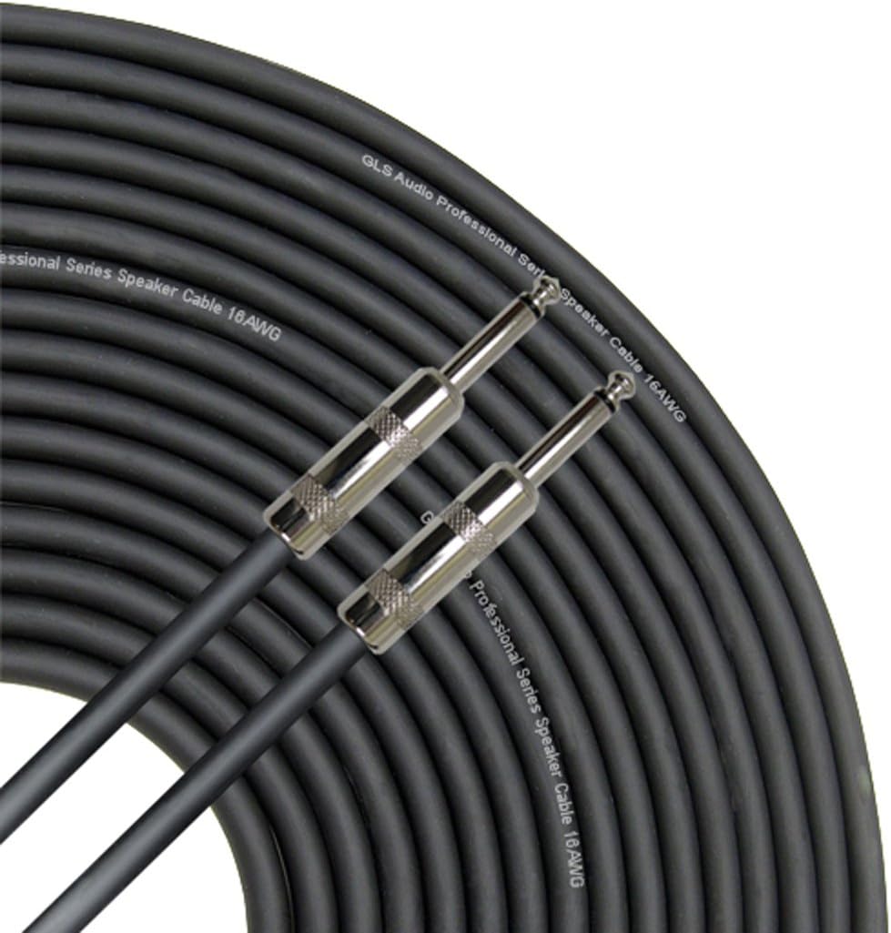 GLS Audio 100 Feet Speaker Cable 16AWG Patch Cords - 100 ft 1/4 Inch to 1/4 Inch Professional Speaker Cables 100 Foot Black 16 Gauge Wire - Pro 100' Phono 6.3mm Cord 16G - Single