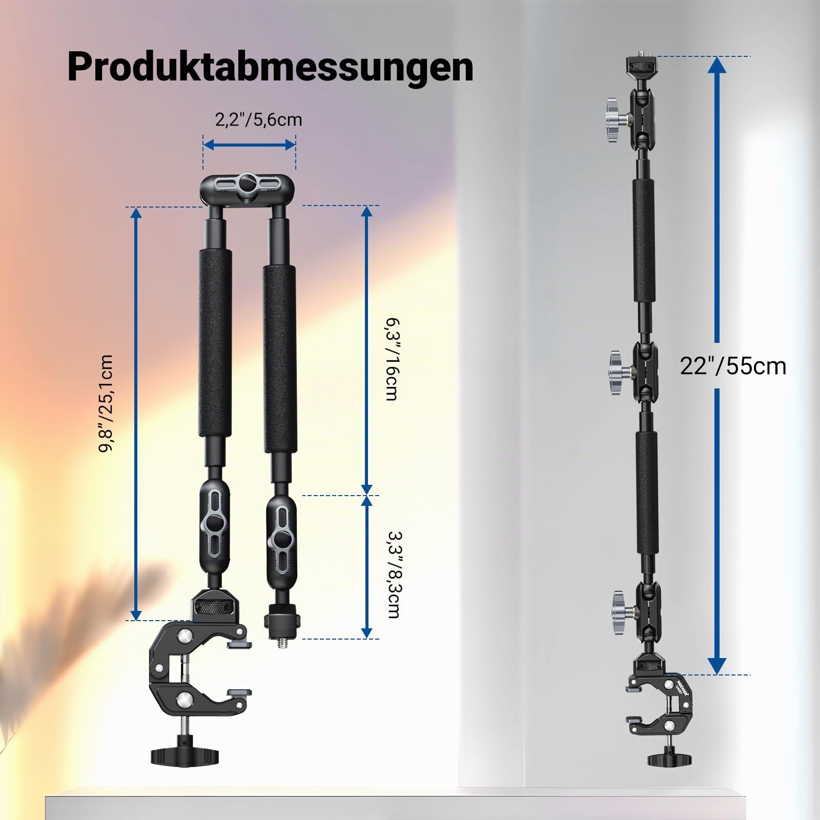 NEEWER 22" Magic Arm mit Klemme, Überkopf Tischkamera Telefonhalterung mit Doppel Kugelkopf Gelenkarm, 1/4" 3/8" Gewinde, Telefonhalter kompatibel mit iPhone DSLR Action Kamera Videoleuchte, UA057
