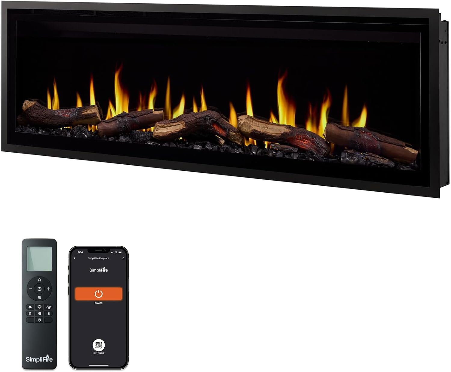 SimpliFire Allusion Edge Linear Electric Fireplace, 60 Inch Built in Recessed Wall Fireplace, Modern Wall Fire Place with 4 Color Flame Effects, 5,000 BTU Heater with Remote and WiFi App Control