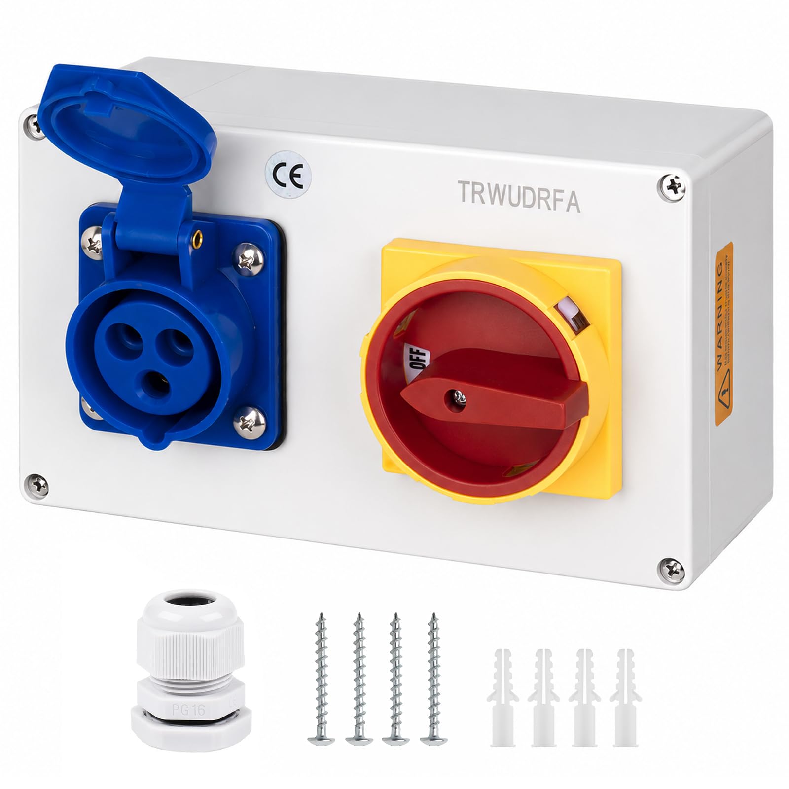 Presa CEE da parete 230 V, 16 A, 3P, distributore di corrente da parete, con azionamento a camme 0-1, interruttore principale bloccabile (20 A), IP44, per cantieri, garage e impianti