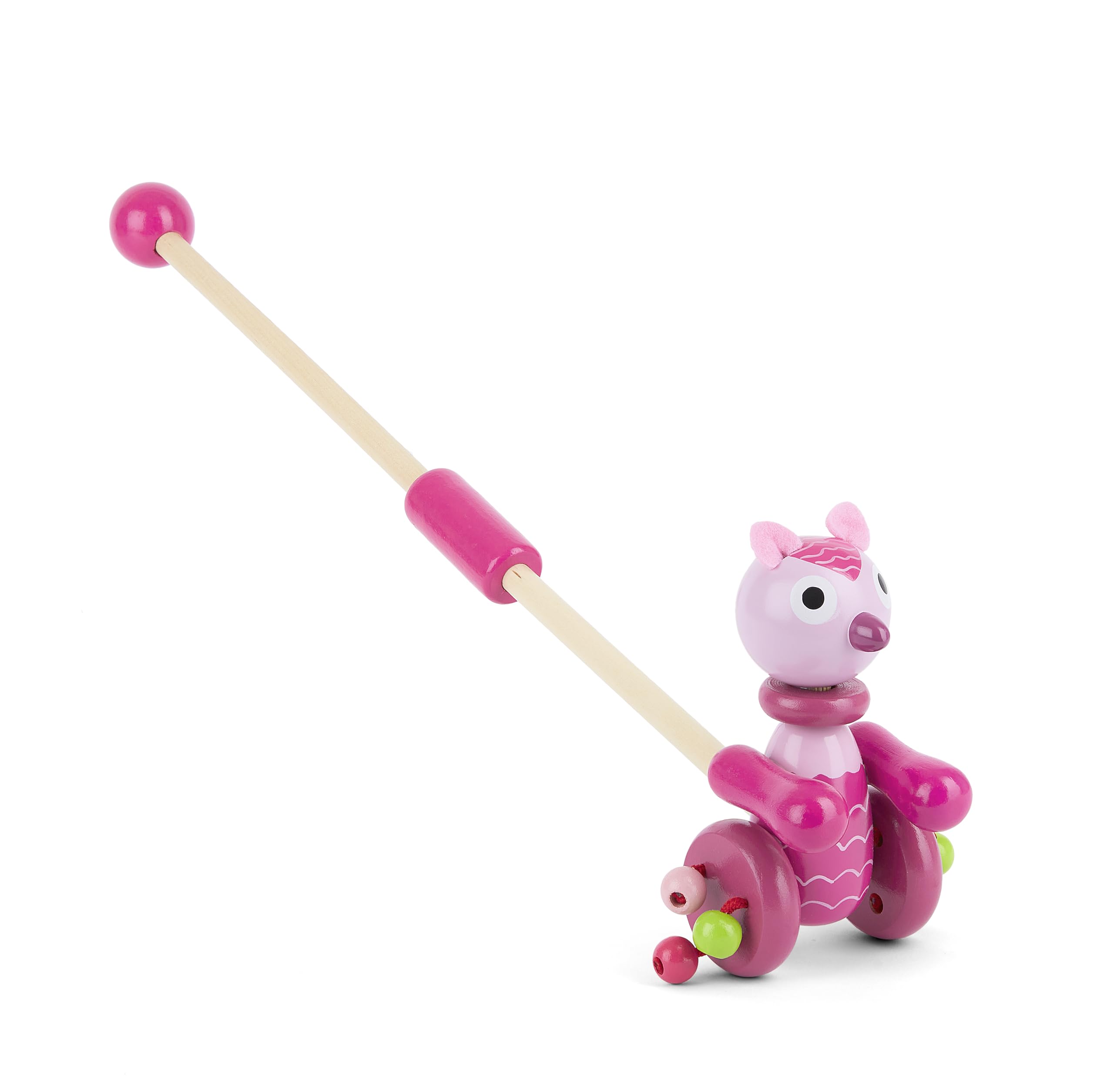 Mousehouse Gifts - Wooden Push Along Toy Pink Owl, Colourful Pull Along Walker for Baby Boys and Girls