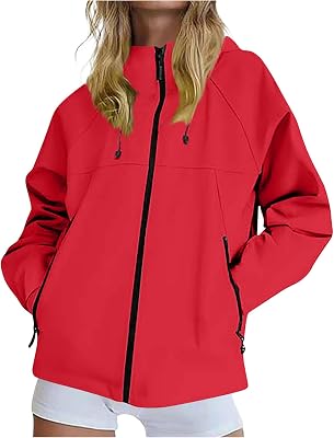 💎 75% MEGA DEAL! KOG Regenjacke Damen Wasserdicht Übergangsjacke Herbst Herbstjacke Motorrad Jacke Einfarbige Oberteil Frauen Regenmantel Elegante Steppjacke Lose Sport Jacke Bomberjacke Casual Sportjacke Laufjacke