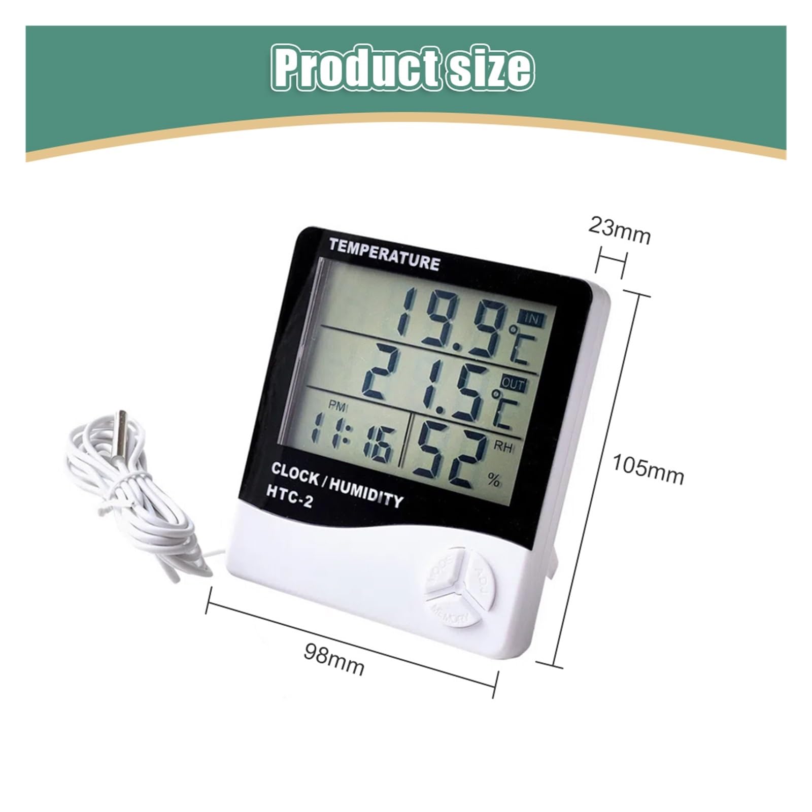 Środowisko Termometr LCD Temperatura Wilgotność Zegar Miernik Stacja zewnętrzna Zewnętrzna wewnętrzna stacja pogodowa dla domu, A