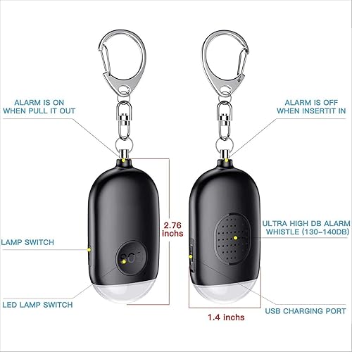 Miniatura 3 de Kimfly Safesound - Canción de sirena de alarma personal, 1 unidad, llavero de alarma de autodefensa de 130 dB con linterna LED de emergencia,
