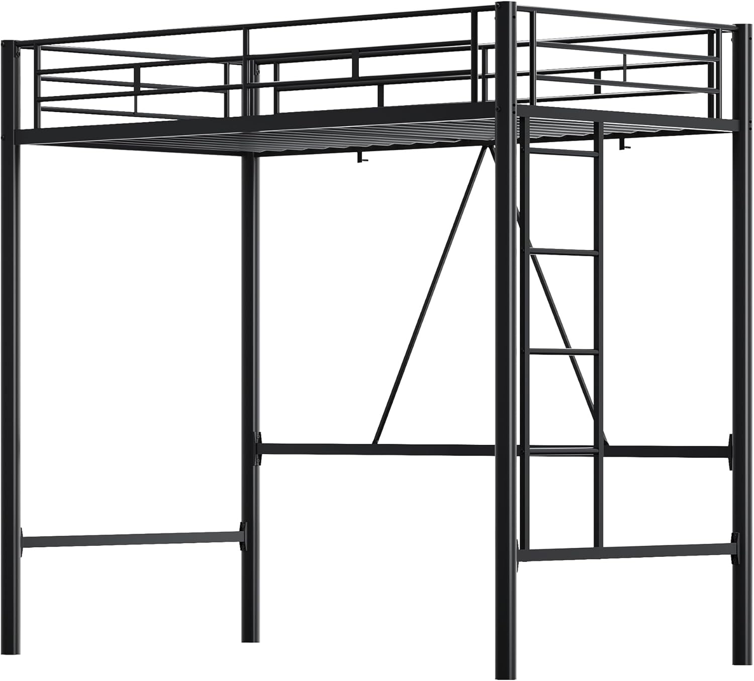 WLIVE Twin Loft Bed, Heavy Duty Metal Loft Bed Twin Size with Safety Guard & Ladder, Noise Free, No Box Spring Needed, Black