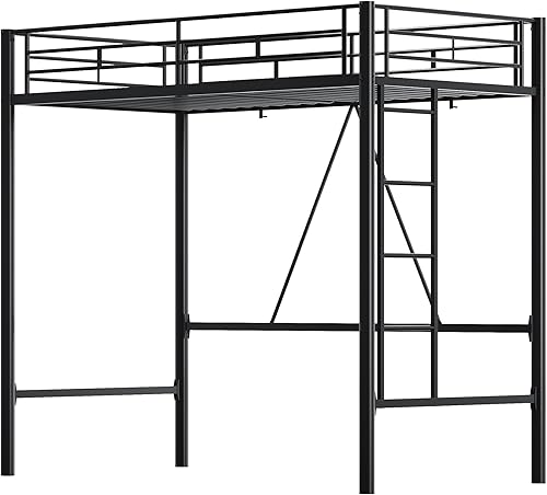 Miniatura 5 de WLIVE Cama alta individual, cama alta de metal resistente, tamaño individual con protector de seguridad y escalera, sin ruido, no necesita somier,