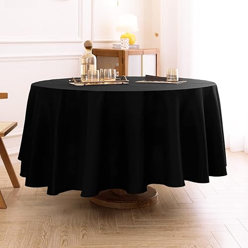 Aocoz Mantel redondo negro  Mantel redondo de 70 pulgadas, resistente a las manchas y lavable, mantel decorativo de poliéster para mesa de comedor,