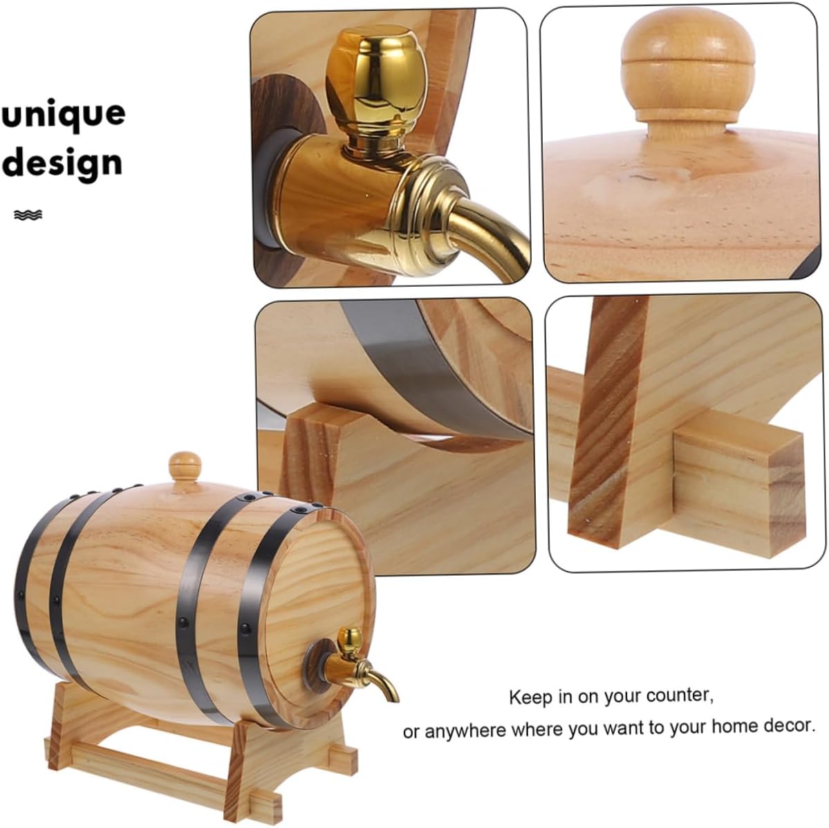 Wooden Wine Barrel Capacity for Home Parties Beer Container with Faucet for Storing Wine Beer More for Wine Lovers