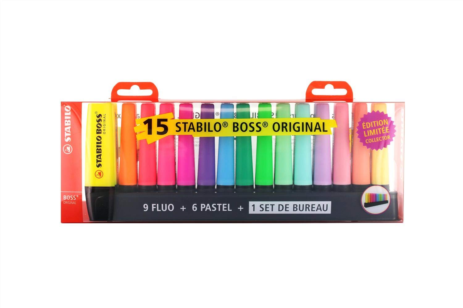 STABILO Set de Bureau 15 Surligneurs BOSS Coloris 9 Fluo et 6 Pastel