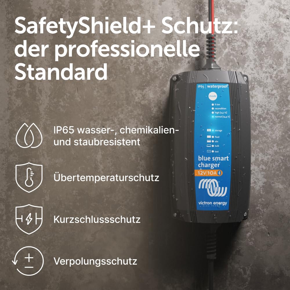 Victron Energy Blue Smart Batterie Ladegerät 12-Volt 10 Ampere 230V - Autobatterie Ladegerät - Batterieerhaltungsgerät und Desulfator - IP65 Geschützt - Bluetooth - CEE 7/17