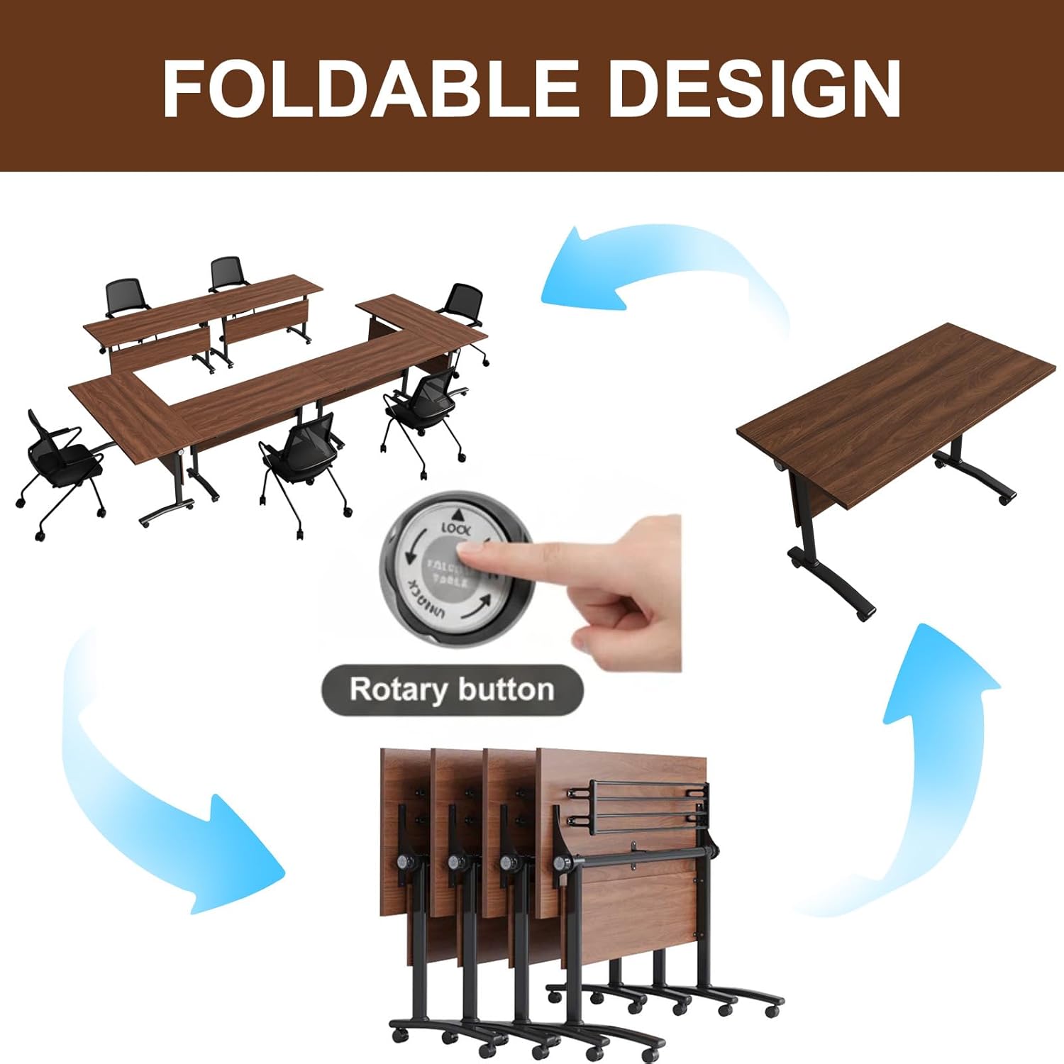 Office Folding Conference Room Table,6 Pack Portable Mobile Conference Table with Large Wheels Foldable Modular Training Tables for Classroom Meetings Boardroom Events