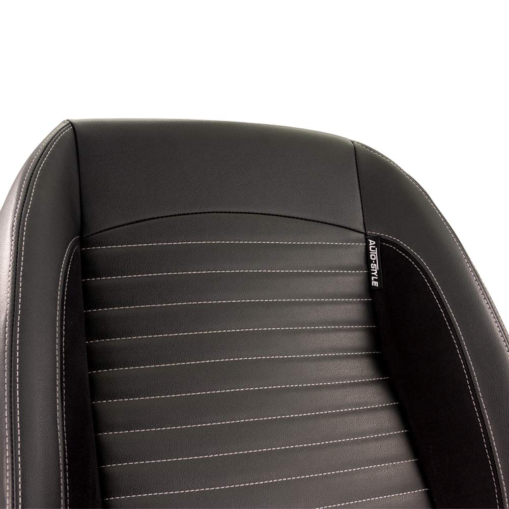 AutoStyle Siège baquet 'Classic II' - Simili Cuir Noir + suède + Surpiqûres gris - Dossier réglable à droite - incl. glissières
